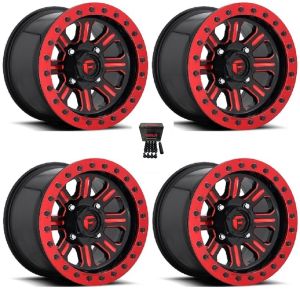 Fuel Hardline Beadlock 15x10 Wide Wheels Red Can-Am Commander Maverick Renegade Outlander Defender