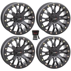 System 3 SB-4 Beadlock 14x7/14x10 ATV Wheels Black Sportsman RZR Ranger